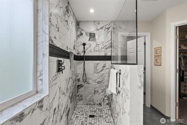 16520 136th Ave E, Puyallup, WA 98374 - full bath featuring a marble finish shower, a walk in closet, and recessed lighting