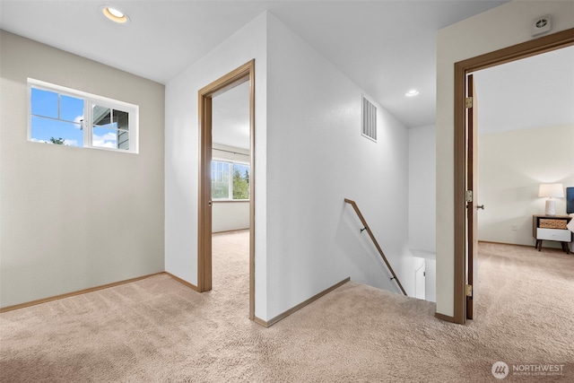 15235 105th Ave SE, Yelm, WA 98597 - hallway with an upstairs landing, carpet flooring, and recessed lighting