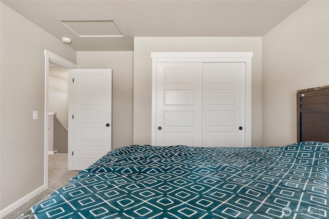 707 I St NE, Quincy, WA 98848 - carpeted bedroom featuring attic access, a closet, and baseboards