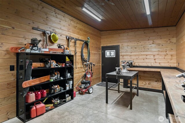 335 Brown Rd, Chehalis, WA 98532 - office space with concrete floors, wooden walls, and wood ceiling