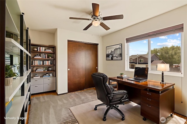 2212 N Creeksedge Way, Ellensburg, WA 98926 - office area featuring a ceiling fan and light wood-type flooring