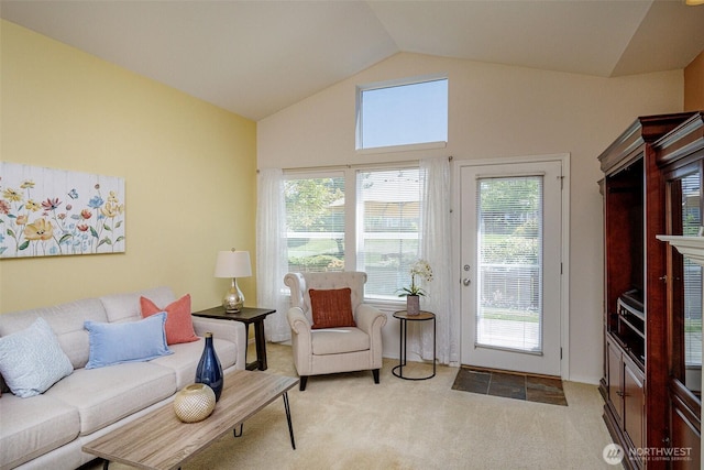 1110 63rd St E Unit 101, Auburn, WA 98092 - living room featuring light colored carpet and high vaulted ceiling