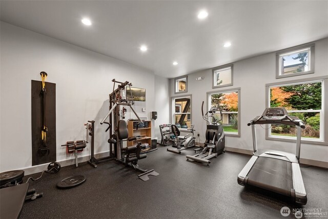22910 90th Ave W Unit E406, Edmonds, WA 98026 - exercise room with recessed lighting, plenty of natural light, and baseboards