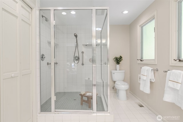 11750 NE 36th Pl, Bellevue, WA 98005 - full bath featuring tile patterned flooring, a stall shower, and recessed lighting