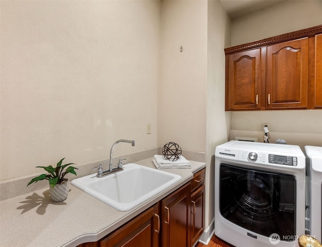 7212 Canterwood Dr SE, Olympia, WA 98513 - washroom with cabinet space and washing machine and clothes dryer