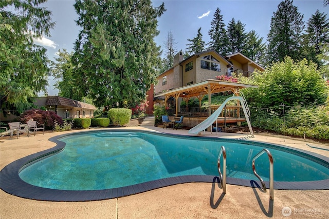 13311 SE 290th St, Auburn, WA 98092 - outdoor pool with a water slide, a gazebo, and a patio