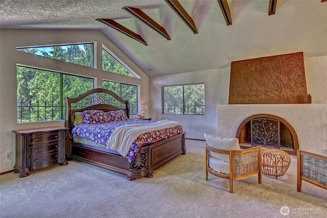 13311 SE 290th St, Auburn, WA 98092 - bedroom featuring multiple windows, a textured wall, lofted ceiling, carpet floors, and a textured ceiling