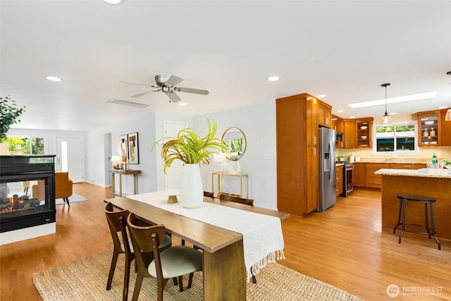 2330 NE 103rd St, Seattle, WA 98125 - dining space with light wood-style flooring, recessed lighting, and ceiling fan