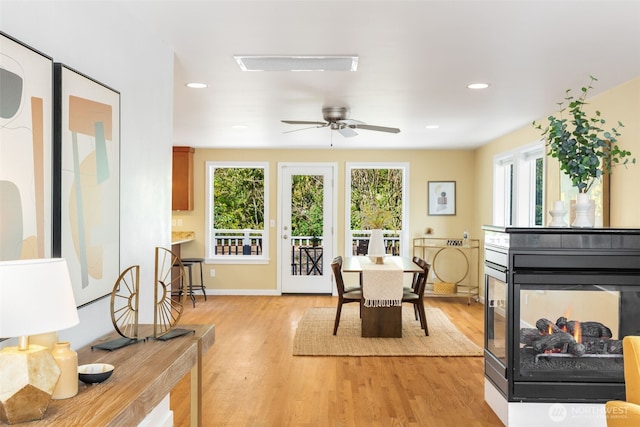 2330 NE 103rd St, Seattle, WA 98125 - dining area featuring light wood-style floors, a ceiling fan, plenty of natural light, and recessed lighting