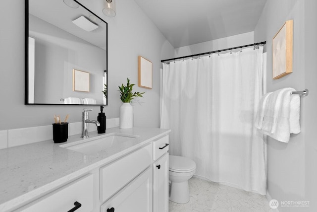 22226 76th Ave W Unit A1, Edmonds, WA 98026 - bathroom featuring vanity, toilet, and a shower with curtain