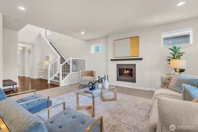 3071 S 276th Ct, Auburn, WA 98001 - living area with stairway, recessed lighting, and a glass covered fireplace