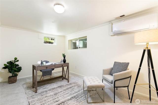 1536 NE 95th St, Seattle, WA 98115 - office featuring carpet, a wall mounted AC, crown molding, and baseboards