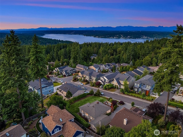 4439 158th Ave SE, Bellevue, WA 98006 - aerial view at dusk of a forest view, a residential view, and a water and mountain view