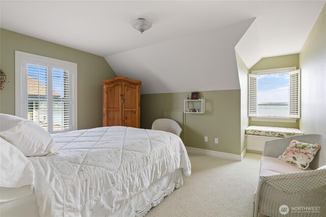 817 Shorecrest Dr, Oak Harbor, WA 98277 - bedroom with carpet, lofted ceiling, and baseboards
