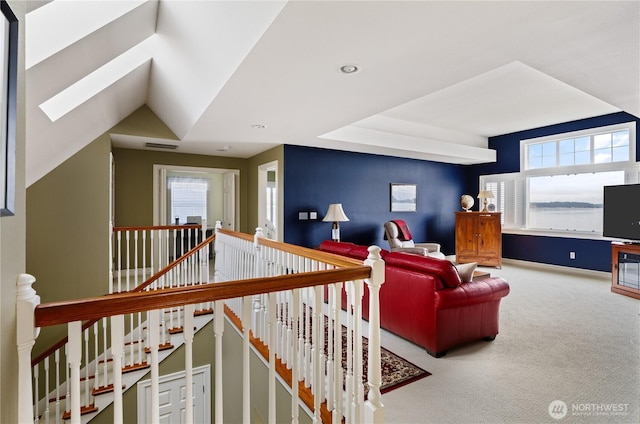 817 Shorecrest Dr, Oak Harbor, WA 98277 - living area with carpet flooring, a skylight, recessed lighting, and baseboards