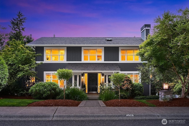 4503 229th Pl SE, Sammamish, WA 98075 - view of front of house with a chimney and a shingled roof