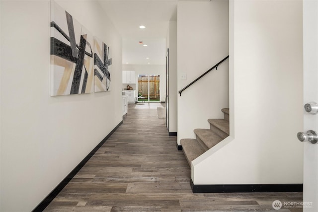 9245 Kelsey Ln SW, Seattle, WA 98106 - corridor with recessed lighting, wood finished floors, and stairs