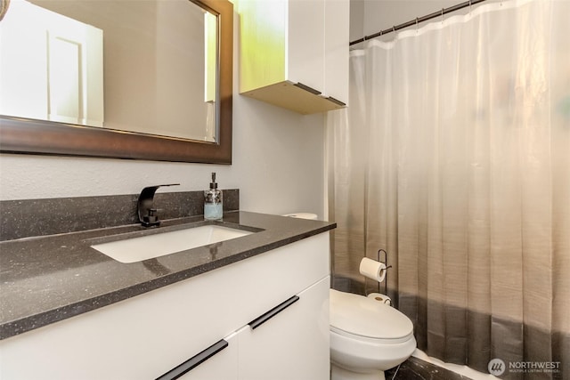 28209 241st Ave SE, Maple Valley, WA 98038 - full bathroom with vanity, toilet, and a shower with shower curtain