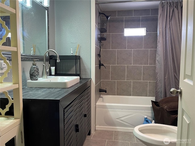 22000 29th Ct S Unit 16, Des Moines, WA 98198 - bathroom featuring tile patterned flooring, vanity, and shower / bathtub combination with curtain