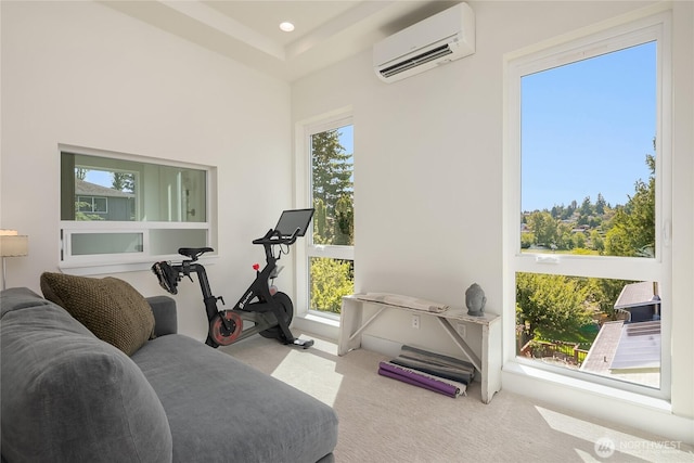 10227 26th Ave SW, Seattle, WA 98146 - workout room featuring a wall mounted AC, carpet, and healthy amount of natural light