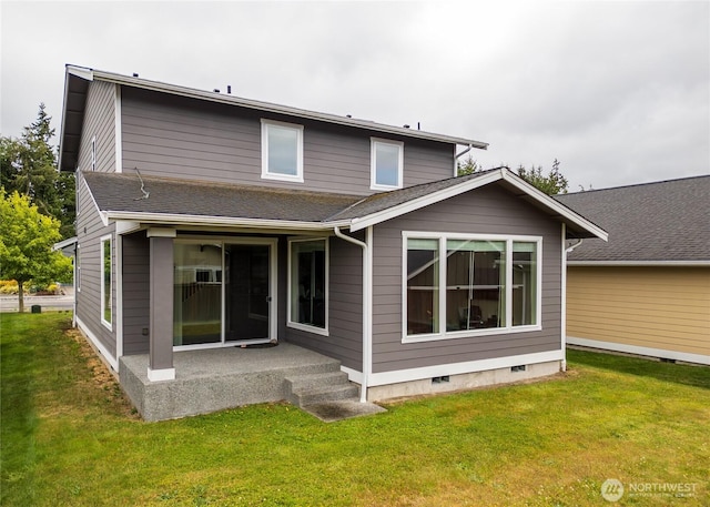 421 Lofgrin Rd, Sequim, WA 98382 - rear view of property with a yard, crawl space, and roof with shingles