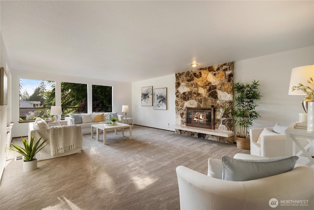 18801 86th Pl W, Edmonds, WA 98026 - carpeted living area with a stone fireplace