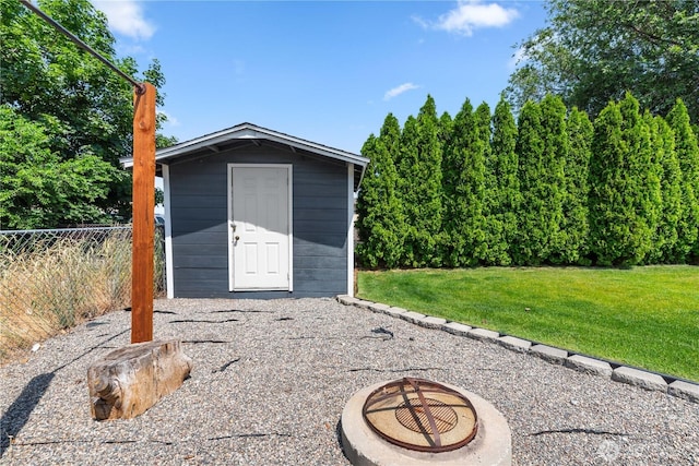 367 1st St SE, East Wenatchee, WA 98802 - view of shed featuring a fire pit