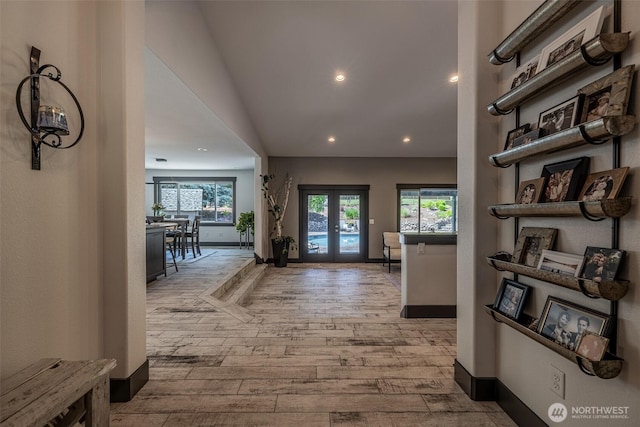 628 Meadows Dr, Wenatchee, WA 98801 - entrance foyer with french doors, hardwood / wood-style floors, baseboards, and recessed lighting