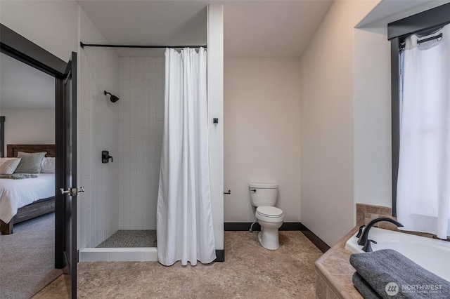 628 Meadows Dr, Wenatchee, WA 98801 - full bathroom with connected bathroom, a tile shower, a bath, and toilet