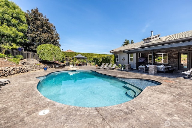 628 Meadows Dr, Wenatchee, WA 98801 - view of swimming pool featuring a patio area, a gazebo, and an outdoor living space