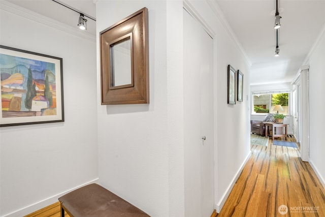 732 11th Ave E Unit 202, Seattle, WA 98102 - hall with rail lighting, light wood-type flooring, crown molding, and baseboards