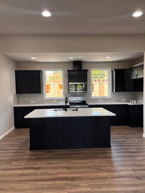 12092 126th Avenue Ct E Unit 70, Puyallup, WA 98374 - kitchen featuring appliances with stainless steel finishes, a sink, dark cabinets, dark wood-type flooring, and recessed lighting