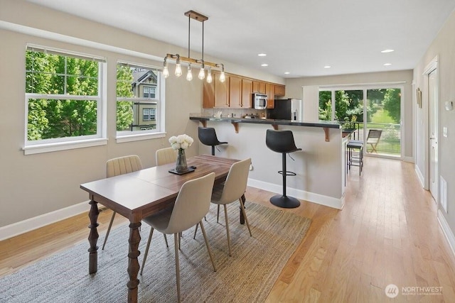 7121 Shinkle Pl SW, Seattle, WA 98106 - dining space with light wood-type flooring, baseboards, and recessed lighting