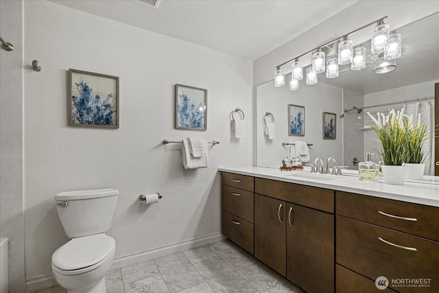 7223 NE 160th St, Kenmore, WA 98028 - full bathroom with baseboards, vanity, toilet, and curtained shower