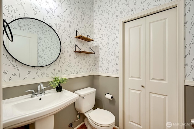 18307 38th Dr SE, Bothell, WA 98012 - bathroom featuring wallpapered walls, toilet, and a sink
