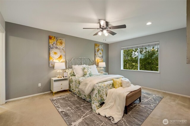 18307 38th Dr SE, Bothell, WA 98012 - carpeted bedroom with baseboards, ceiling fan, and recessed lighting