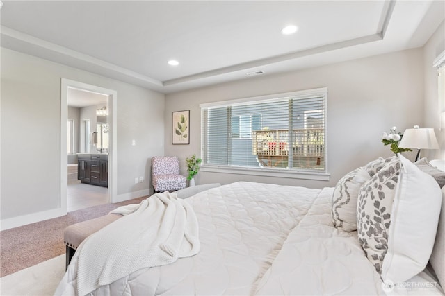 4008 223rd Pl SE, Bothell, WA 98021 - carpeted bedroom with a raised ceiling, recessed lighting, and ensuite bath