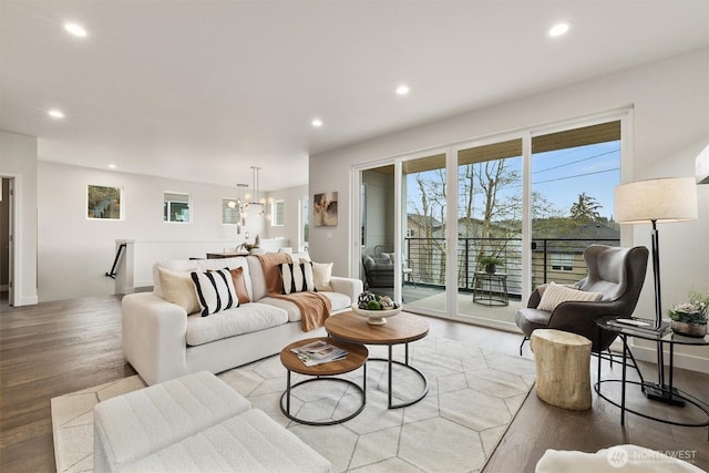 4576 22nd Ave SW, Seattle, WA 98106 - living room featuring a chandelier, recessed lighting, and wood finished floors
