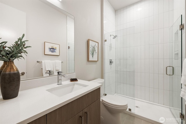 4576 22nd Ave SW, Seattle, WA 98106 - full bathroom with vanity, a stall shower, and tile patterned flooring