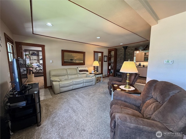 115 15th St SW, Long Beach, WA 98631 - living room with carpet flooring, recessed lighting, and baseboards