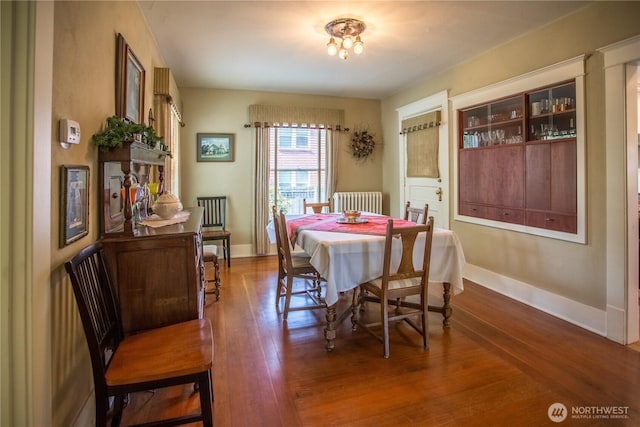 1510 Water St SW, Olympia, WA 98501 - dining room with radiator heating unit, dark wood-style floors, and baseboards