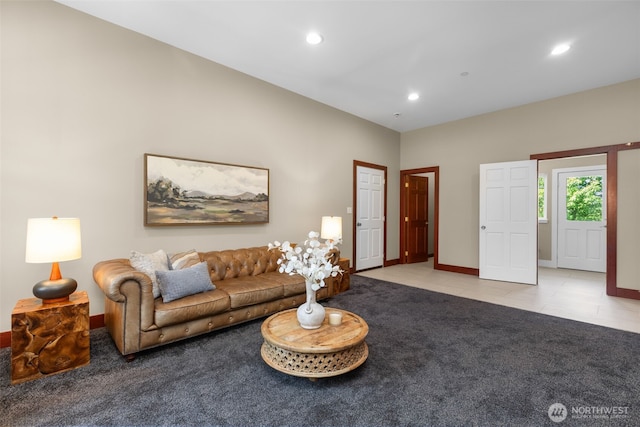 24022 SE 384th St, Enumclaw, WA 98022 - living room featuring baseboards, recessed lighting, and light carpet