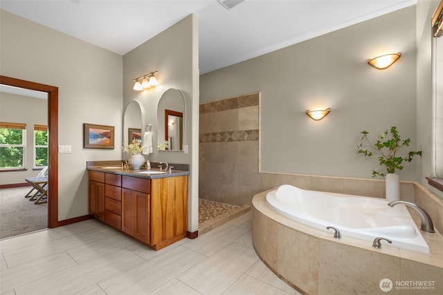 24022 SE 384th St, Enumclaw, WA 98022 - full bathroom with a garden tub, double vanity, and a walk in shower