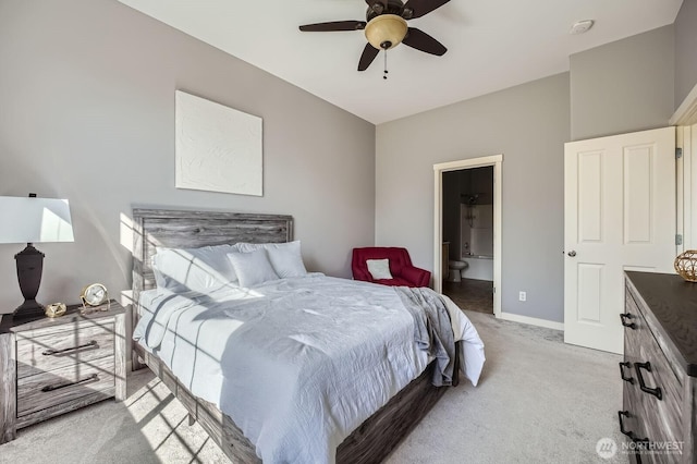 1855 Trossachs Blvd SE Unit 1404, Sammamish, WA 98075 - bedroom featuring light carpet, baseboards, ceiling fan, and ensuite bathroom
