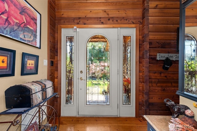 505 SW 19th St, Chehalis, WA 98532 - foyer entrance with plenty of natural light, rustic walls, and wood finished floors