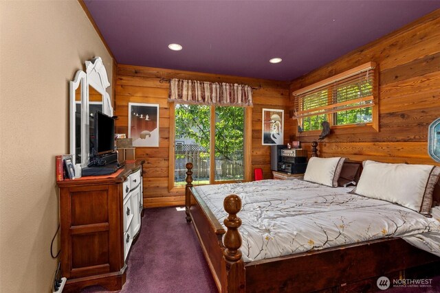 505 SW 19th St, Chehalis, WA 98532 - bedroom featuring wooden walls, dark colored carpet, and recessed lighting