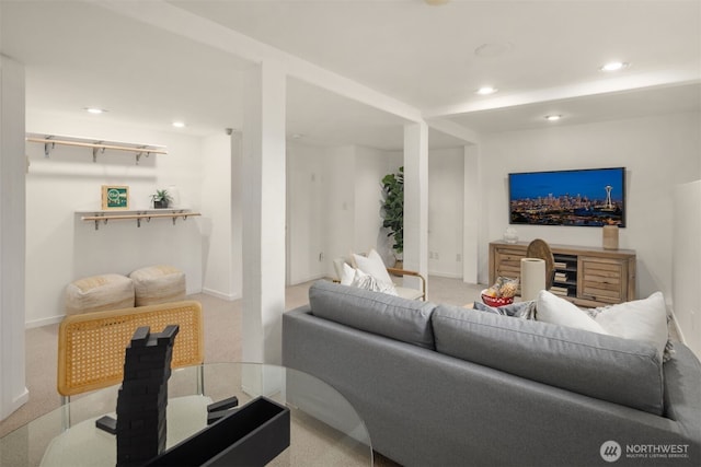 1611 Mcgilvra Blvd E, Seattle, WA 98112 - living area with carpet flooring, recessed lighting, and baseboards