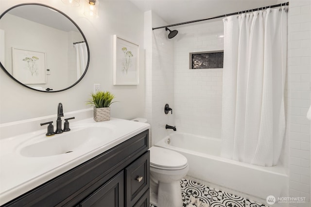 1611 Mcgilvra Blvd E, Seattle, WA 98112 - full bath featuring vanity, toilet, shower / bathtub combination with curtain, and tile patterned flooring