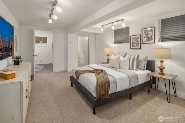 1611 Mcgilvra Blvd E, Seattle, WA 98112 - bedroom featuring rail lighting, light colored carpet, connected bathroom, and baseboards