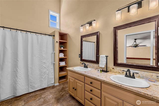 9377 Lone Pine Orchards, Leavenworth, WA 98826 - full bathroom featuring double vanity and a shower with curtain